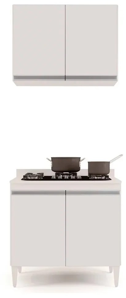 Kit Armário Aéreo e Balcão para Cooktop de Cozinha 02 Portas Diana Branco 80 cm - D'Rossi