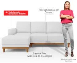 Sofá 3 Lugares 200cm Living Com Chaise Sala de Estar Kayrós D05 Sintét