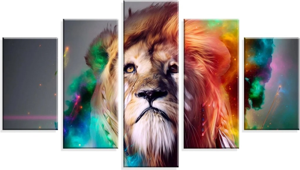 Conjunto de 5 Telas Wevans Decorativas em Canvas 90x160 Abstrato Lion Multicolorido