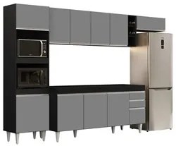 Armário de Cozinha Modulada 5 Peças CP16 Balcão Preto/Cinza - Lumil