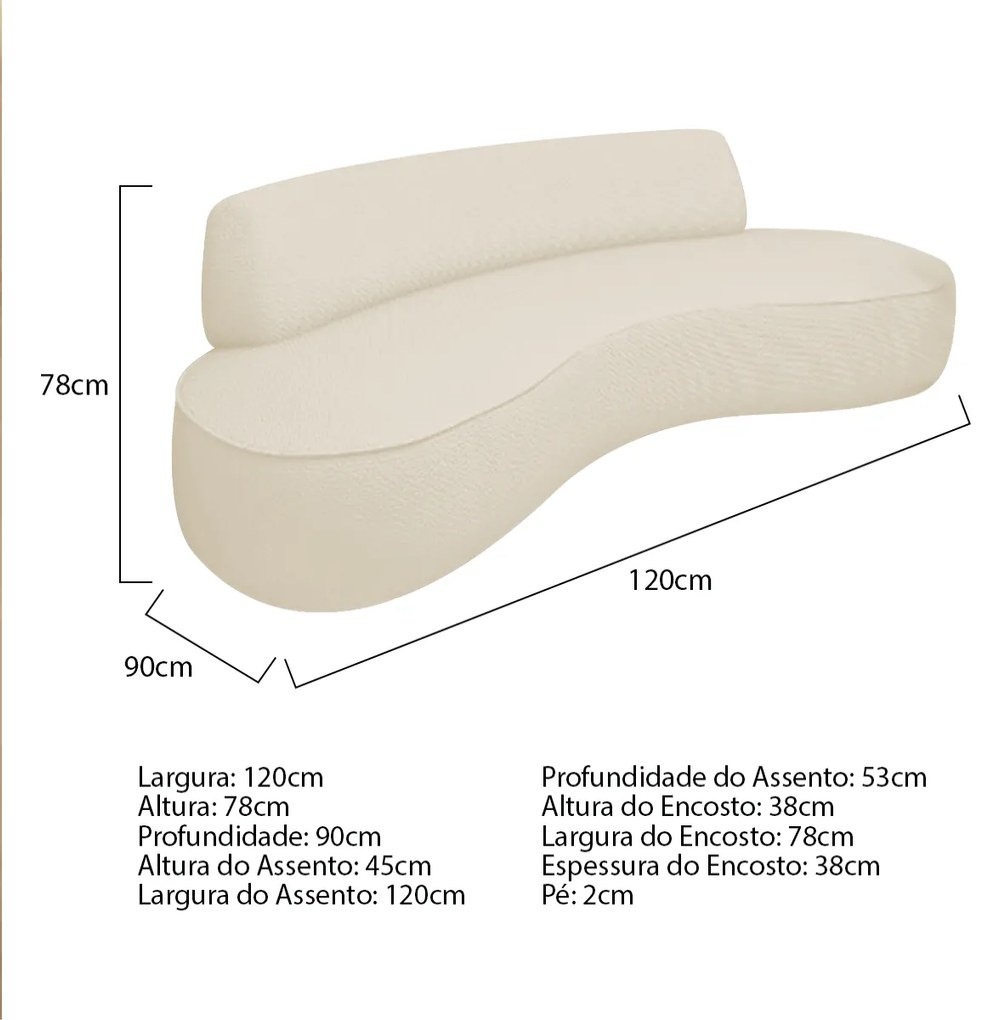 Sofá Curvo 120cm 2L e 2 Poltronas Orgânico Escritório Recepção Sala Amsterdã Linho - ADJ Decor