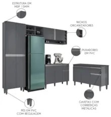 Cozinha Compacta Vanessa e Balcão Gabinete Com Tampo Tatiane 120cm Cin