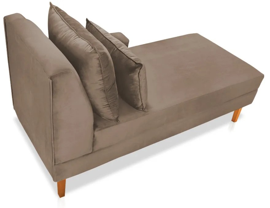 Divã Chaise Chloe 160 cm Veludo Marrom Rato Pés Chanfrado Castanho - D'Rossi