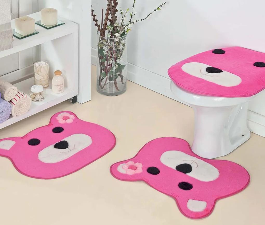 Jogo de Banheiro Formatos 3 Peças - Ursa Rosa
