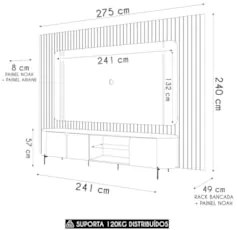 Painel TV 75 Pol 275cm Noah e Conjunto Ariane D04 Off/Freijó - Mpozena