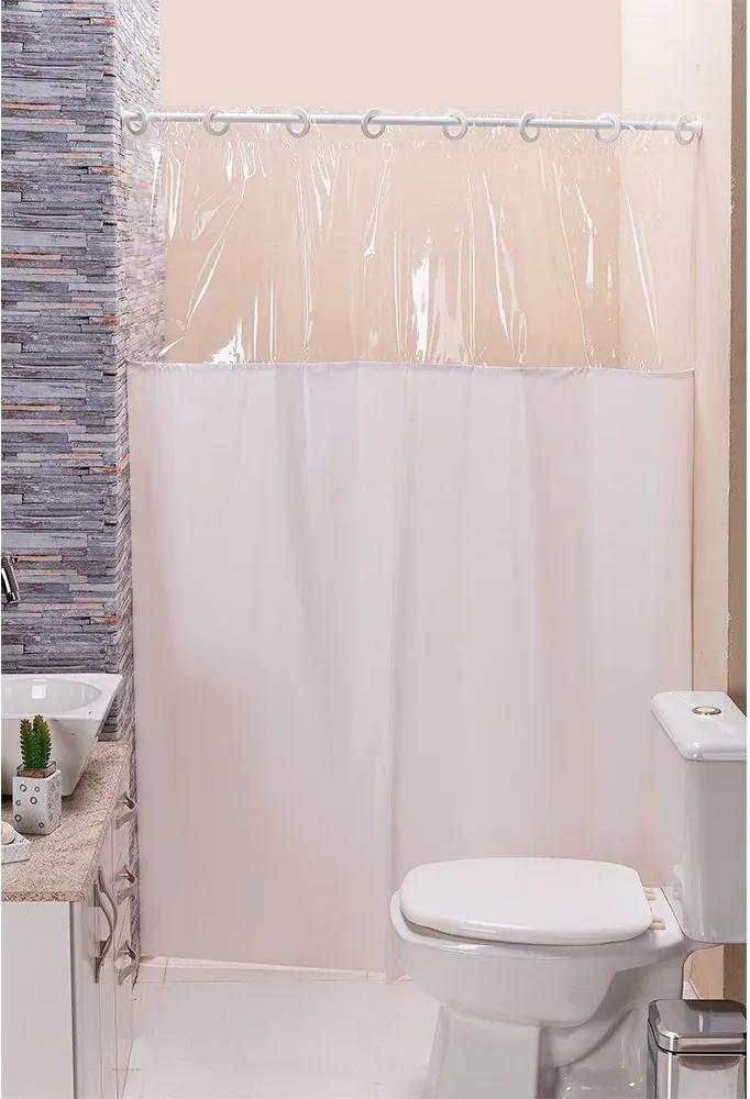 Cortina Box para Banheiro PVC Antimofo Branca 1,40 x 1,98 cm com Visor e Ilhós para Varão 1,20 Metros