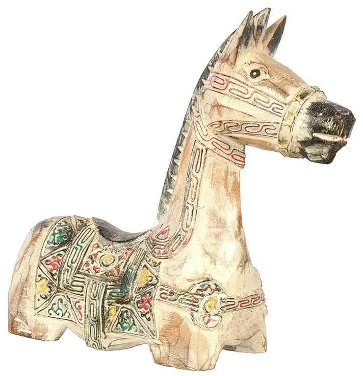 Escultura Cavalo de Madeira - Branco