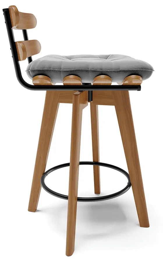 Kit 02 Banquetas Giratória Costela Suede Cinza Base Madeira MA70 - DRossi