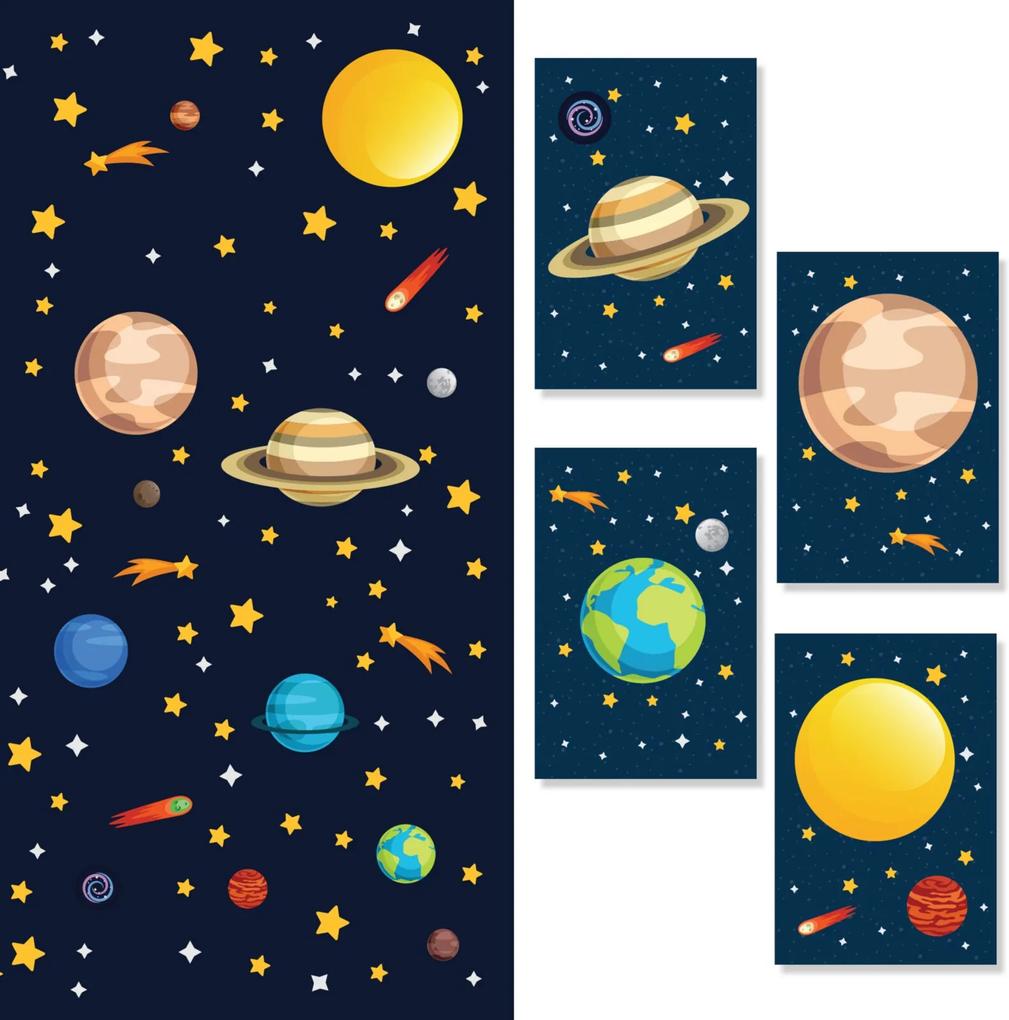 Adesivo de Parede Quartinhos Espaço Sistema Solar e Placas Decorativas