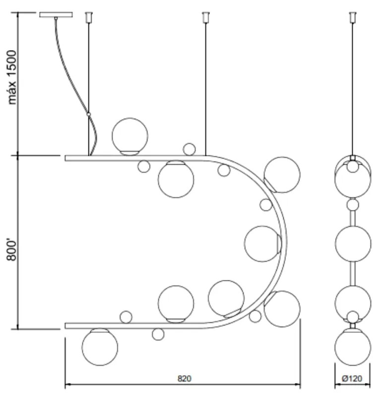 Pendente Aliança Arco Horizontal 24X82X82Cm 08Xg9 Globo 10Cm - Usina 9... (ES-V - Alumínio Escovado Verniz, Branco (Fosco))