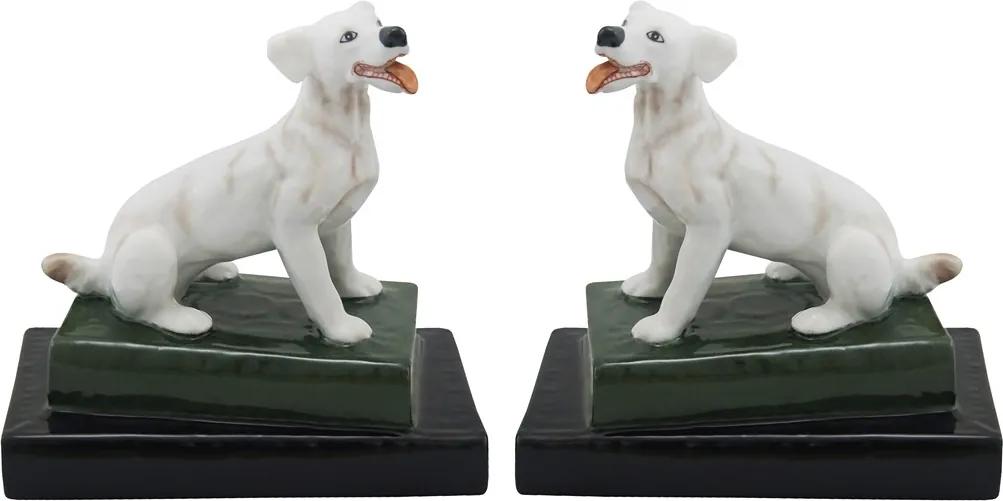 Par De Cachorro Em Porcelana Branco - 18x11x17cm