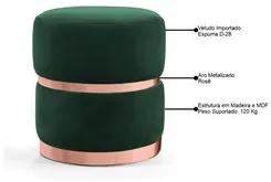 Puff Decorativo Com Cinto e Aro Rosê Round B-303 Veludo Verde Musgo -