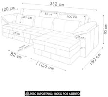 Sofá Retrátil 4 Lugares Para Sala 332cm Dijon Couro Caramelo S07 - Mpo