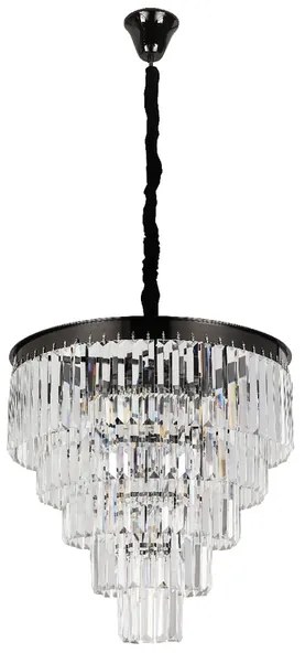 Pendente Cristal Metal Preto Cromado 55cm Palace