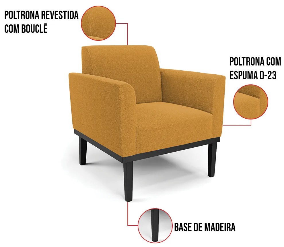 Namoradeira e Poltrona Base Madeira Preto Marisa Bouclê Mostarda D03 - D'Rossi