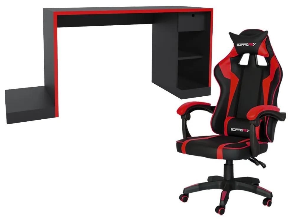 Conjunto PlayerXTreme Mesa e Cadeira Gamer Preto Texturizado/Vermelho - Gran Belo