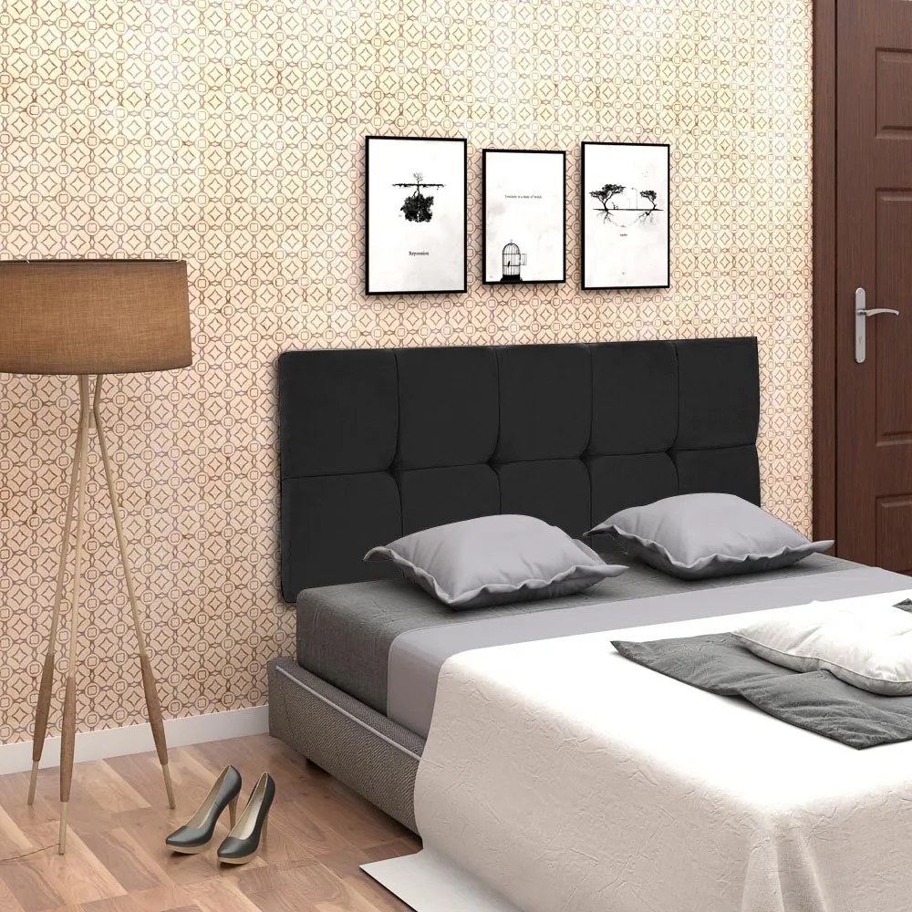 Cabeceira Painel Nina para Cama Box Solteiro 90 cm Suede Preto D'Rossi