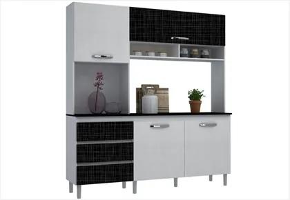 Cozinha Compacta 04 Portas Florença Branco/Linho Gelo/Linho Negro - MPdecor