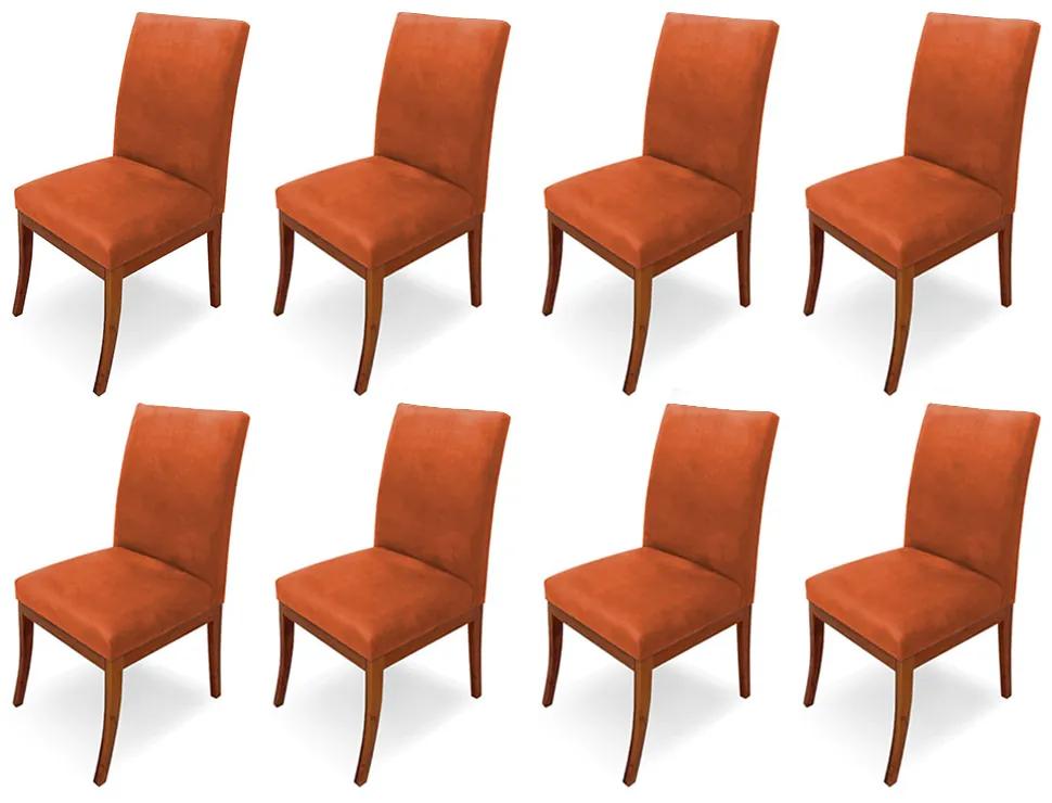 Conjunto 8 Cadeiras Raquel para Sala de Jantar Base de Eucalipto Suede Telha