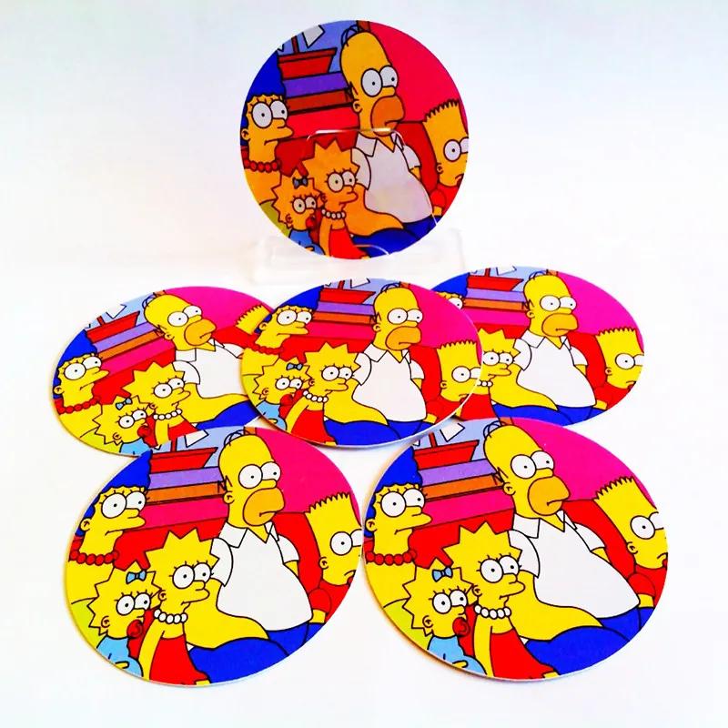 Conjunto com 6 Porta Copos Redondos Simpsons Família no Sofa