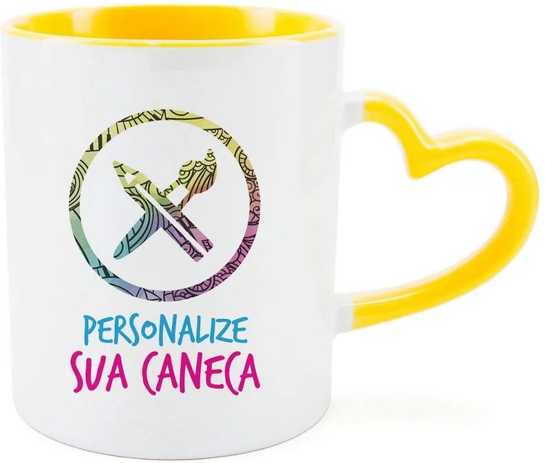 Caneca Personalizada do seu Jeito Interior Alça Coração Amarelo