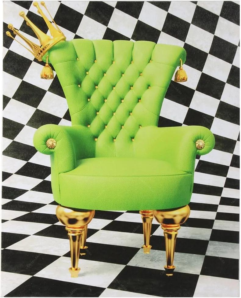 Tela Impressa Cadeira Verde e Fundo Xadrez Fullway - 40x50 cm