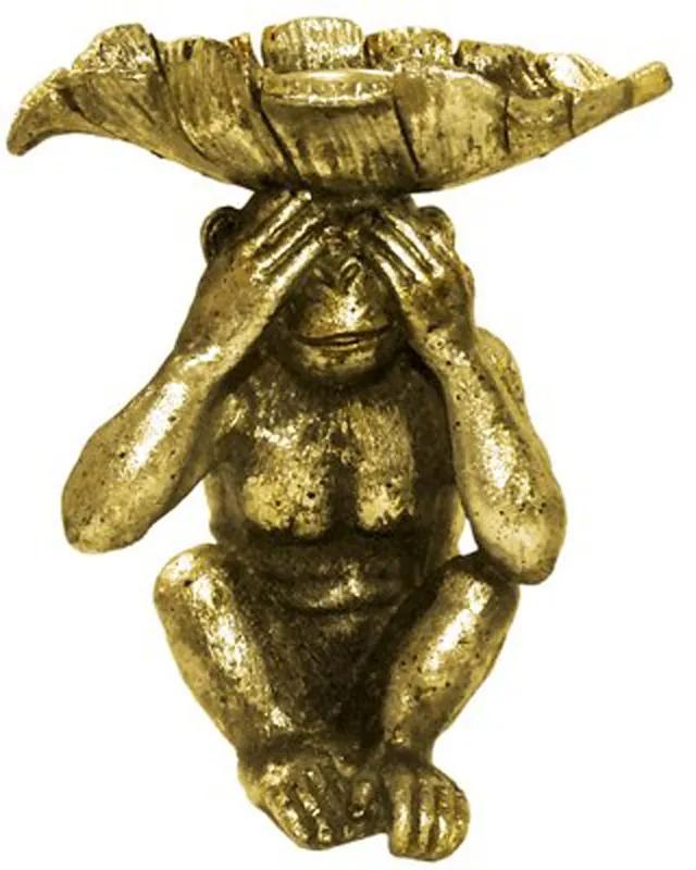 Castiçal Decorativa Macaco Dourado