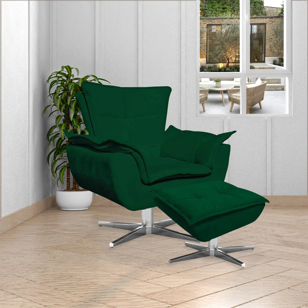 Poltrona Decorativa Base Giratória Cromada Charger Suede Verde G19 - Gran Belo