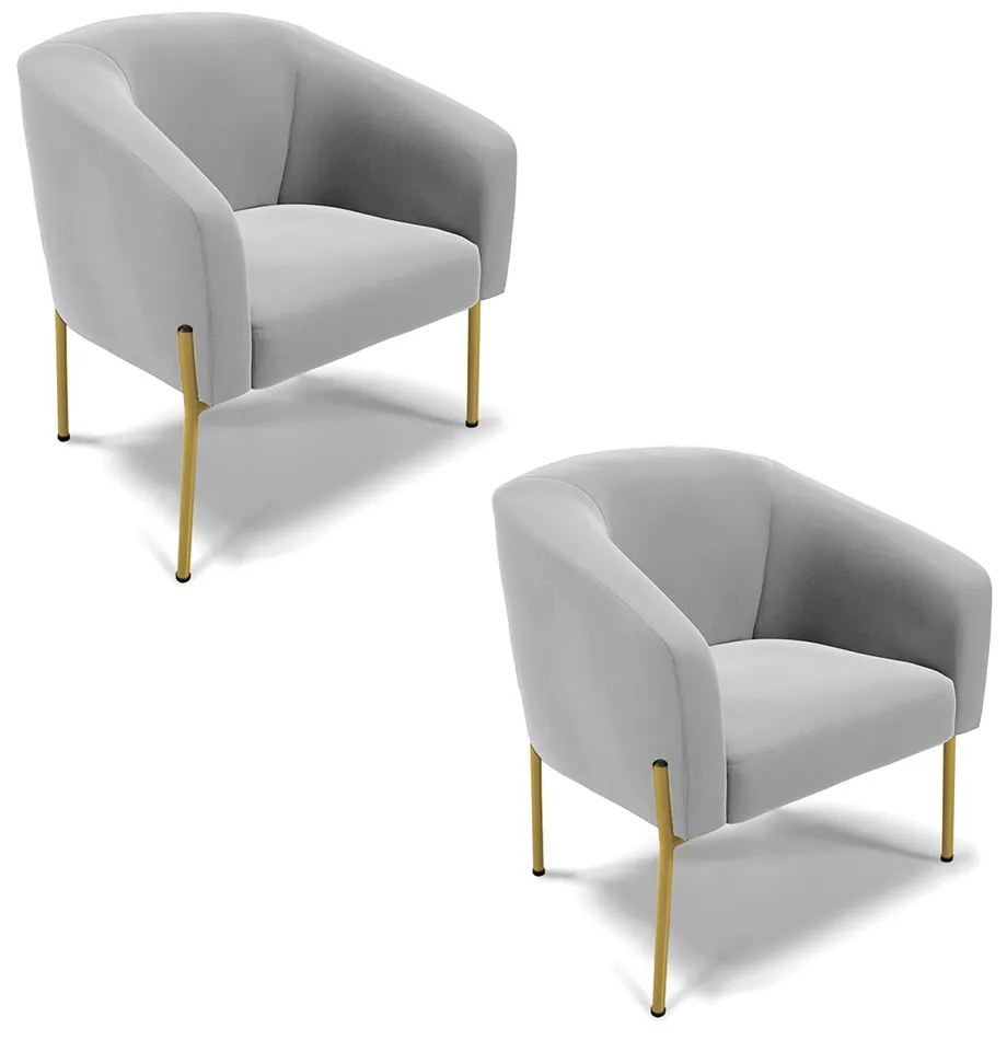 Poltrona Decorativa Pé de Ferro Dourado Kit 2 Stella Suede Cinza D03 - D'Rossi