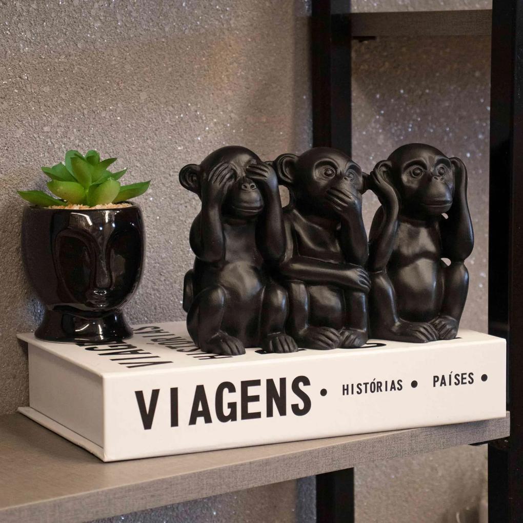 Escultura Decorativa Macacos em Cimento Preto 11x17,5x7,5 cm - D'Rossi