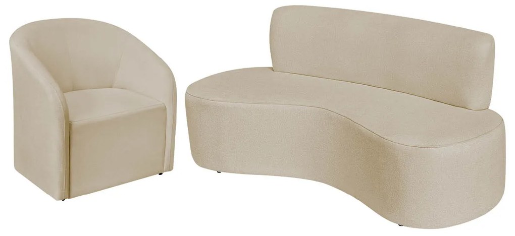 Kit Sofá Curvo Amsterdã 160cm e Poltrona Luiza Max Suede