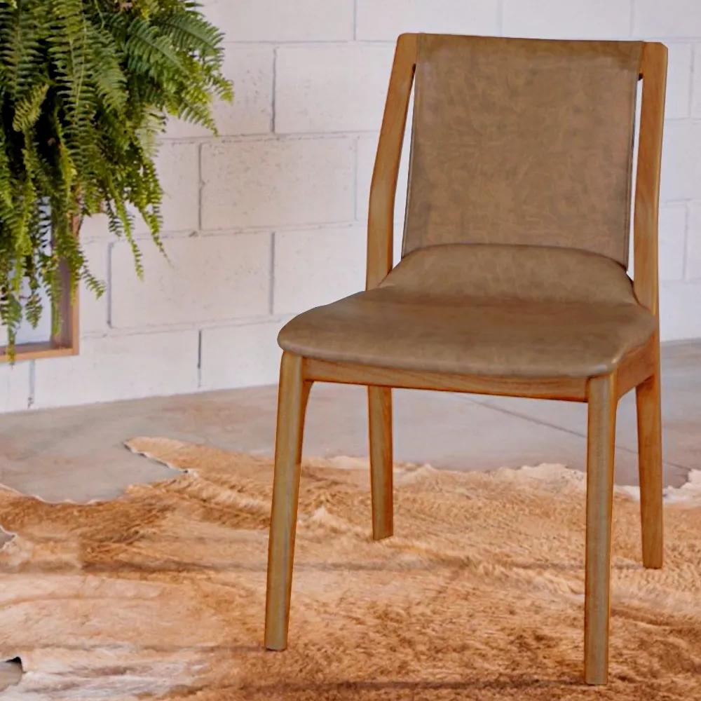 Cadeira Decorativa Sala de Jantar Madeira Maciça Bruyne PU Sintético Marrom G13 - Gran Belo