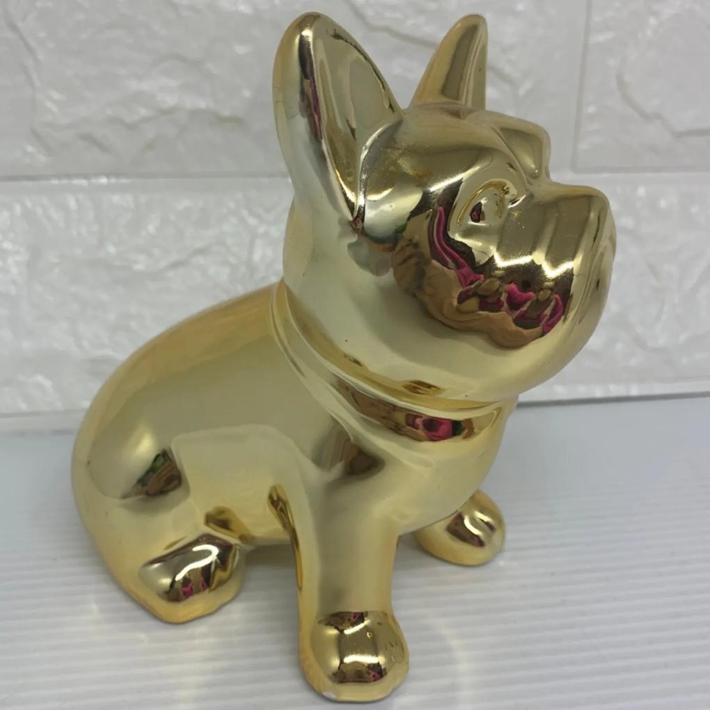 Enfeite decorativo Cachorro Bulldog 13cm Dourado