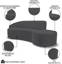 Sofá Living 3 Lugares 260cm Braço Esquerdo Mozart D06 Veludo Cinza - M