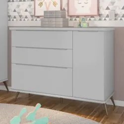 Cômoda Infantil 1 Porta 3 Gavetas 100% MDF Pés Retrô Mel Z39 Cinza - M