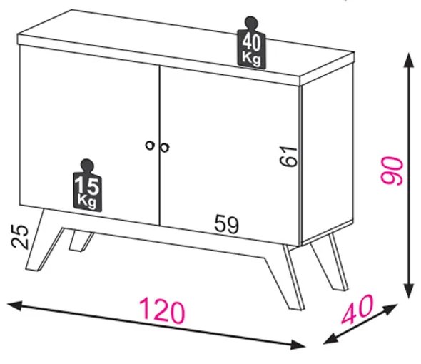 Aparador Balcão Retrô com 02 Portas Carvalho 120 cm - D'Rossi