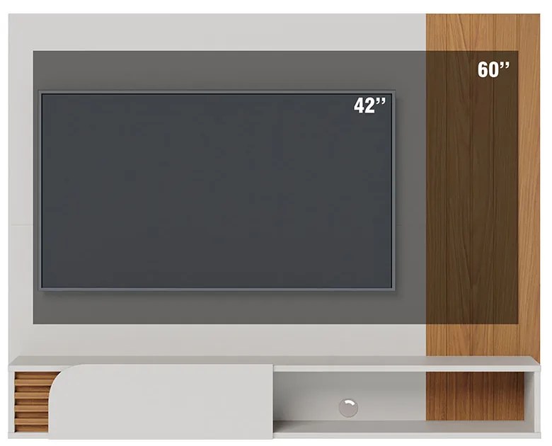 Painel TV 55 Pol 160cm Bancada Suspensa Ripado Hanno C04 - D'Rossi - Off White Matte e Freijó