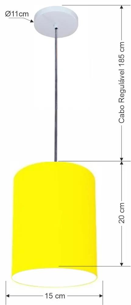 Luminária Pendente Vivare Free Lux Md-4103 Cúpula em Tecido - Amarelo - Canopla branca e fio transparente