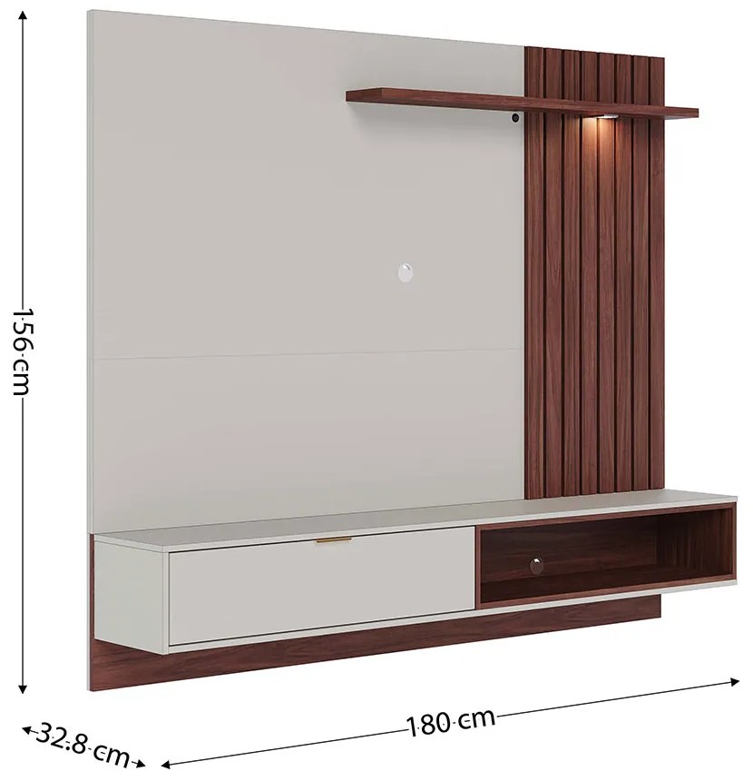 Painel TV 65 Pol 180cm Bancada Suspensa Zurique C04 - D'Rossi - Off White e Nogueira Real