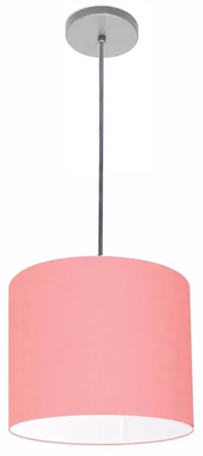 Luminária Pendente Vivare Free Lux Md-4105 Cúpula em Tecido - Rosa-Tela - Canopla cinza e fio transparente