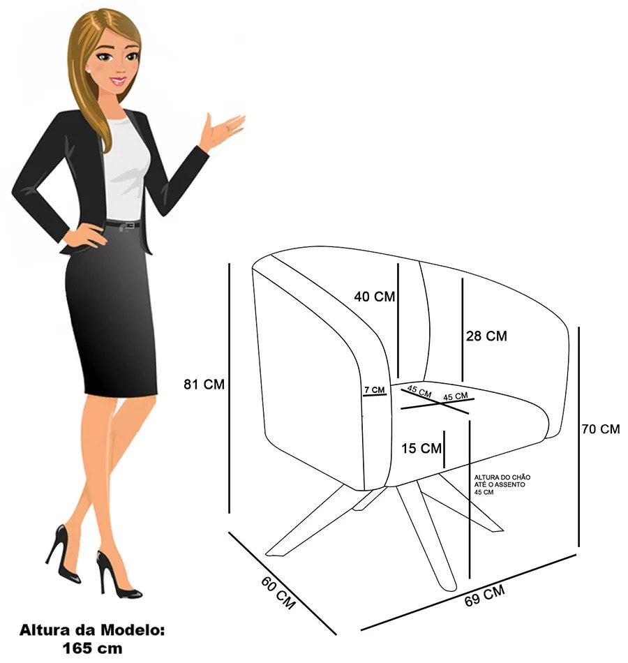 Poltrona Decorativa Giratória MA30 Stella Bouclê D03 - D'Rossi - Bege