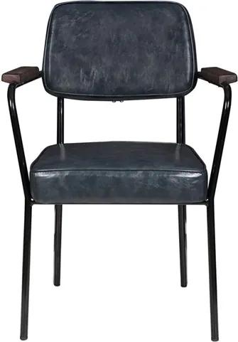Cadeira George C/Braço em Metal e Couro Cinza