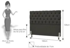 Cabeceira Cama Box Casal Queen 160cm Cristal Linho Cinza Escuro - MV E