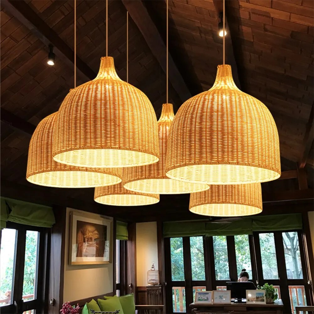 Luminária Pendente  Rattan Luzes Pingente, Sudeste Asiático, Lustre De Vime, Sala De Jantar, Arte De Bambu.