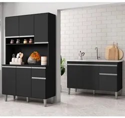 Cozinha Compacta Márcia e Balcão Gabinete Com Pia Tatiane 120cm Preto