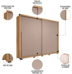 Guarda Roupa Casal 2 Portas de Correr 245cm Praticus Buriti/Fendi - Ca