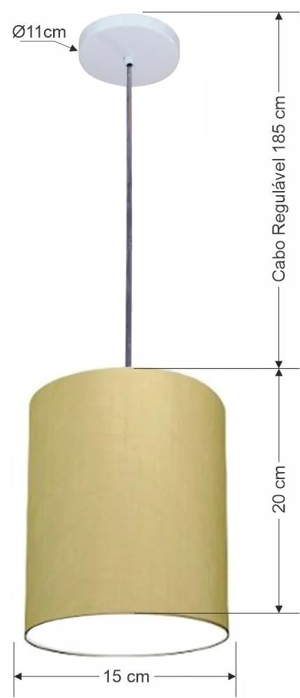 Luminária Pendente Vivare Free Lux Md-4103 Cúpula em Tecido - Algodão-Crú - Canopla branca e fio transparente