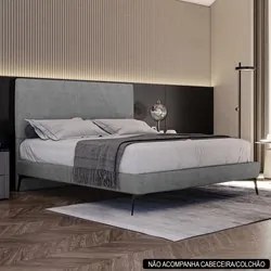 Cama Casal 145cm Pés Metálicos Elisa S05 Veludo Cinza - Mpozenato