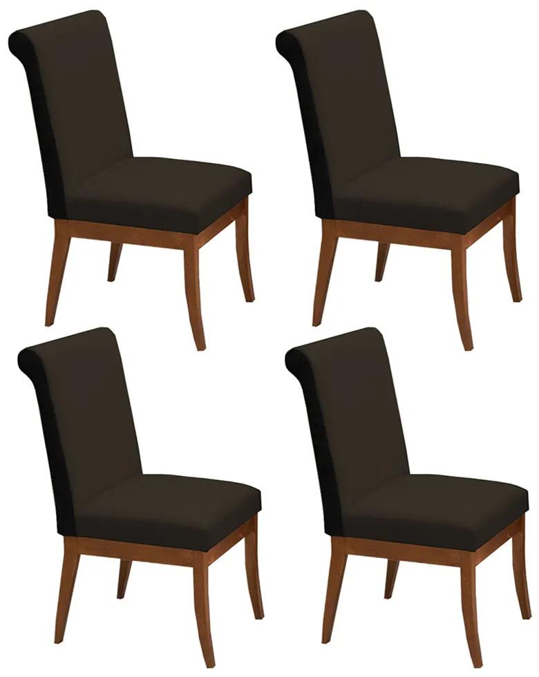 Conjunto 4 Cadeiras Larissa Aveludado Marrom + Couríssimo Preto