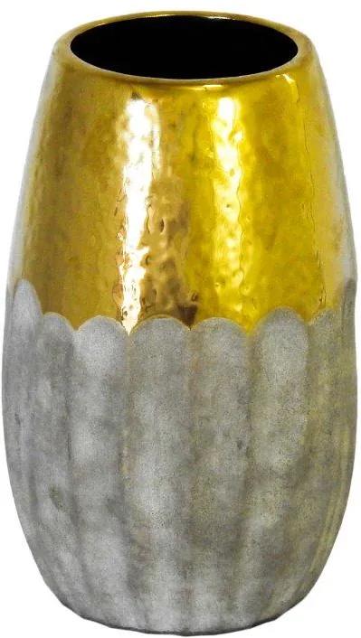 Vaso Rústico em Cerâmica com Detalhes em Dourado - 21x12cm